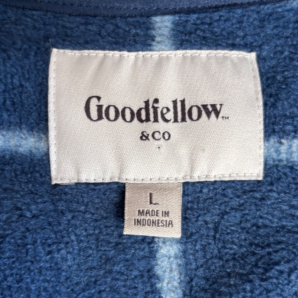 Goodfellow & Co Mens Blue Grid Fleece Quarter Zip Pullover Sweater Large - Picture 3 of 6